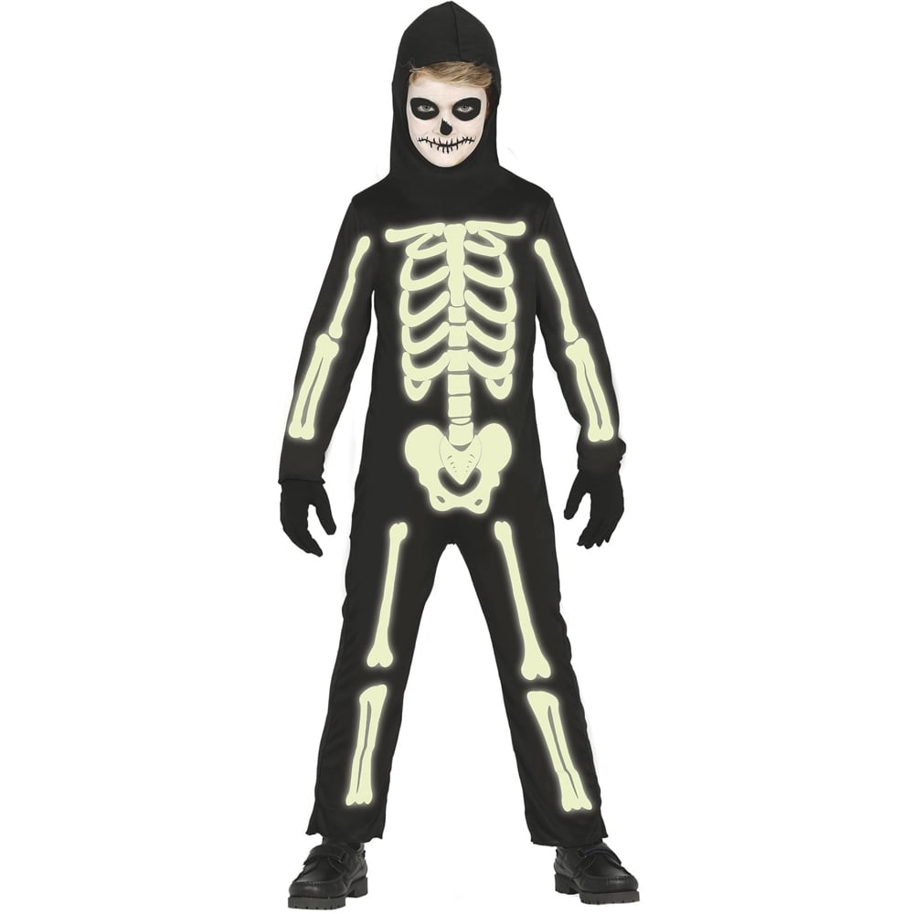 Fiestas Guirca Black Glow In The Dark Skeleton Kids Halloween Costume 10 to 12 Years Image 1