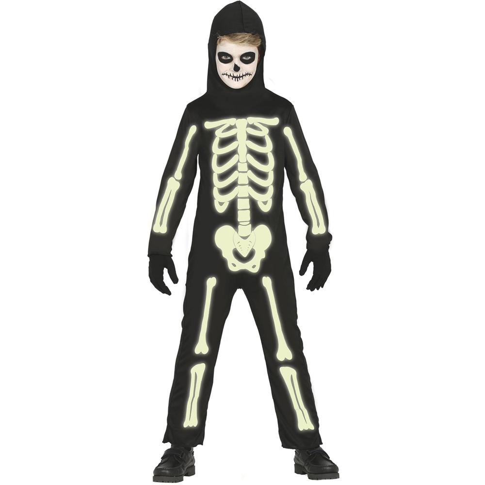 Fiestas Guirca Black Glow In The Dark Skeleton Kids Halloween Costume 3 to 4 Years Image 1