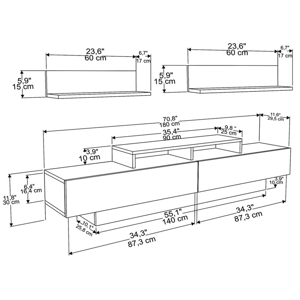 Decorotika Lusi 2 Door Single Shelf White and Coffee Galaxy TV Unit with 2 Wall Shelf Image 7