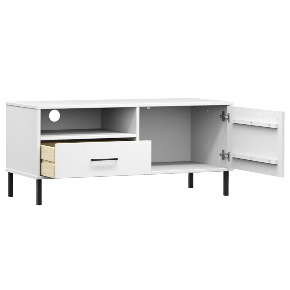 vidaXL Oslo Single Door Single Drawer Single Shelf White Solid Pine Wood TV Cabinet Image 5