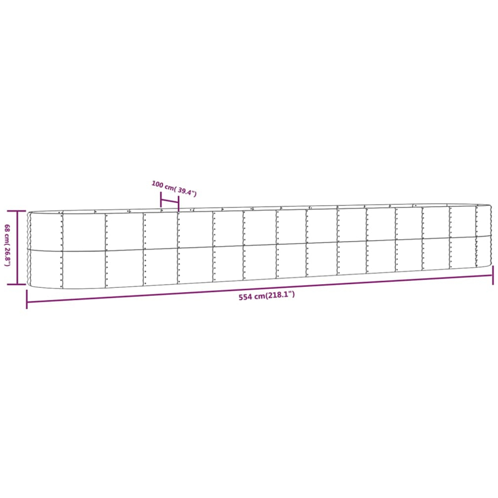 vidaXL Silver Powder-Coated Steel Raised Garden Bed 68 x 100 x 554cm Image 5