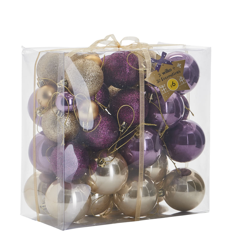 Wilko 50 pack Midnight Magic Mixed Christmas Baubles Image 3