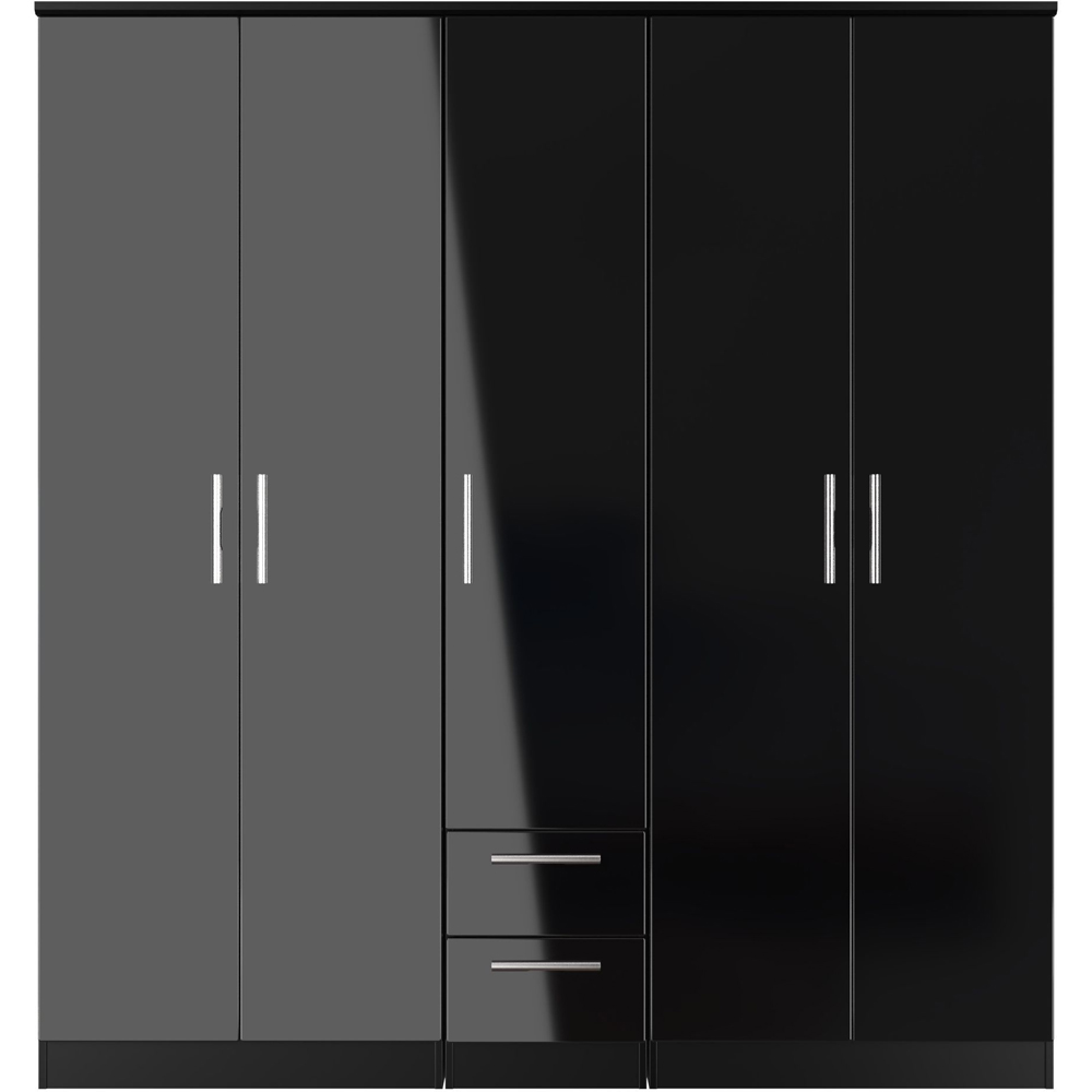 Crowndale Knightsbridge 5 Door 2 Drawer Black Gloss and Black Tall Wardrobe Ready Assembled Image 3