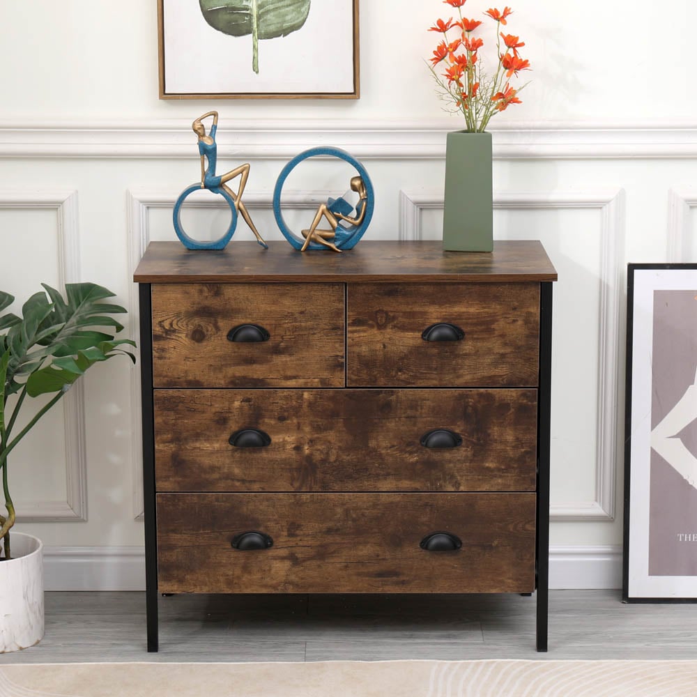 FurnitureHMD 4 Drawer Black and Brown Industrial Wooden Chest of Drawers Image 9