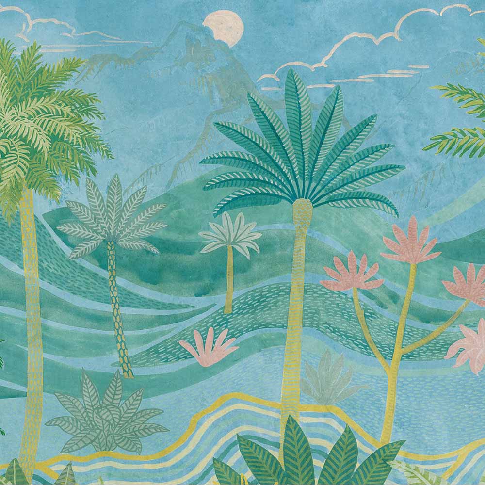 Grandeco Palm Spring Scene Blue 7 Lane Wall Mural Image 2