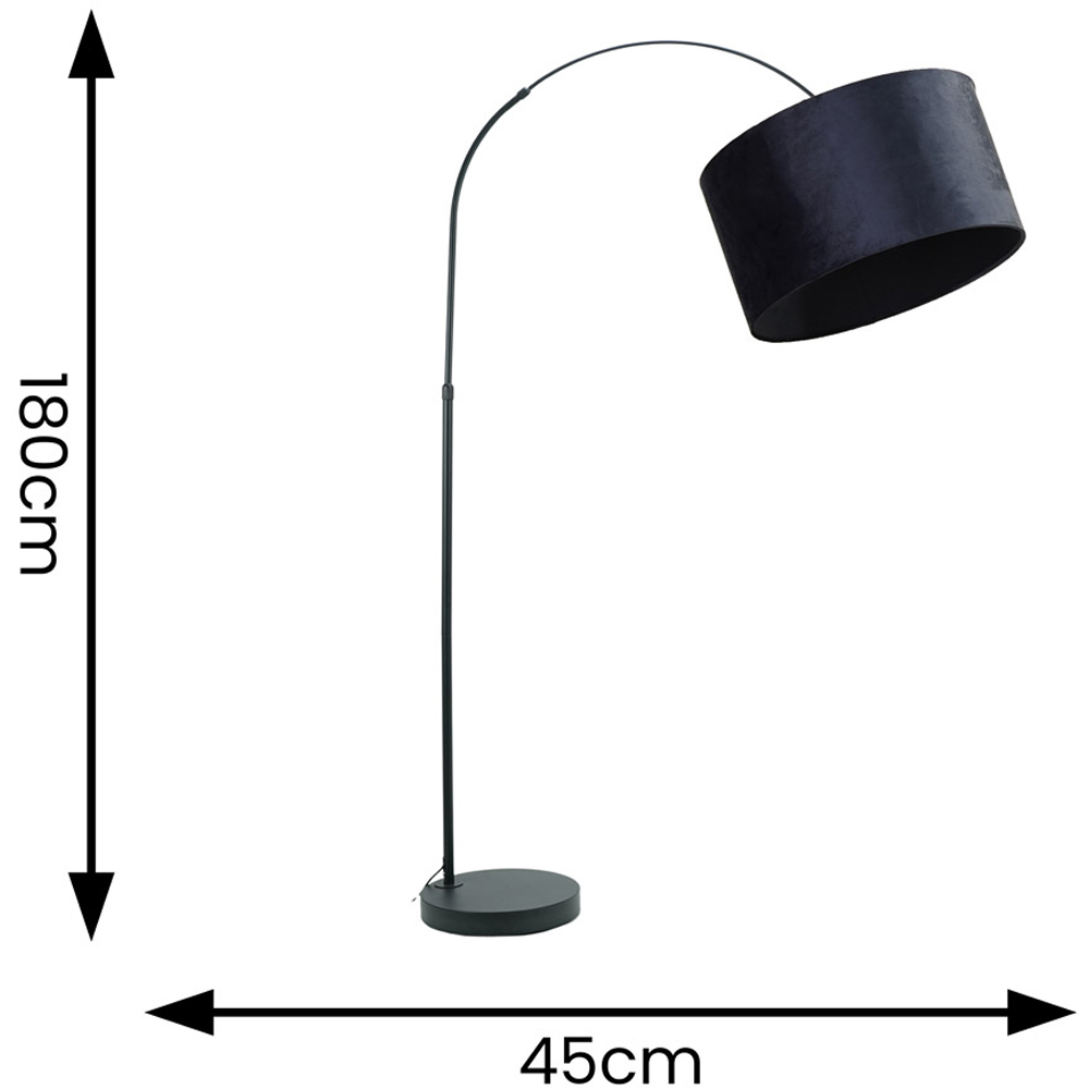 ValueLights Louis Navy Blue Velvet Drum Shade Black Curved LED Floor Lamp Image 4