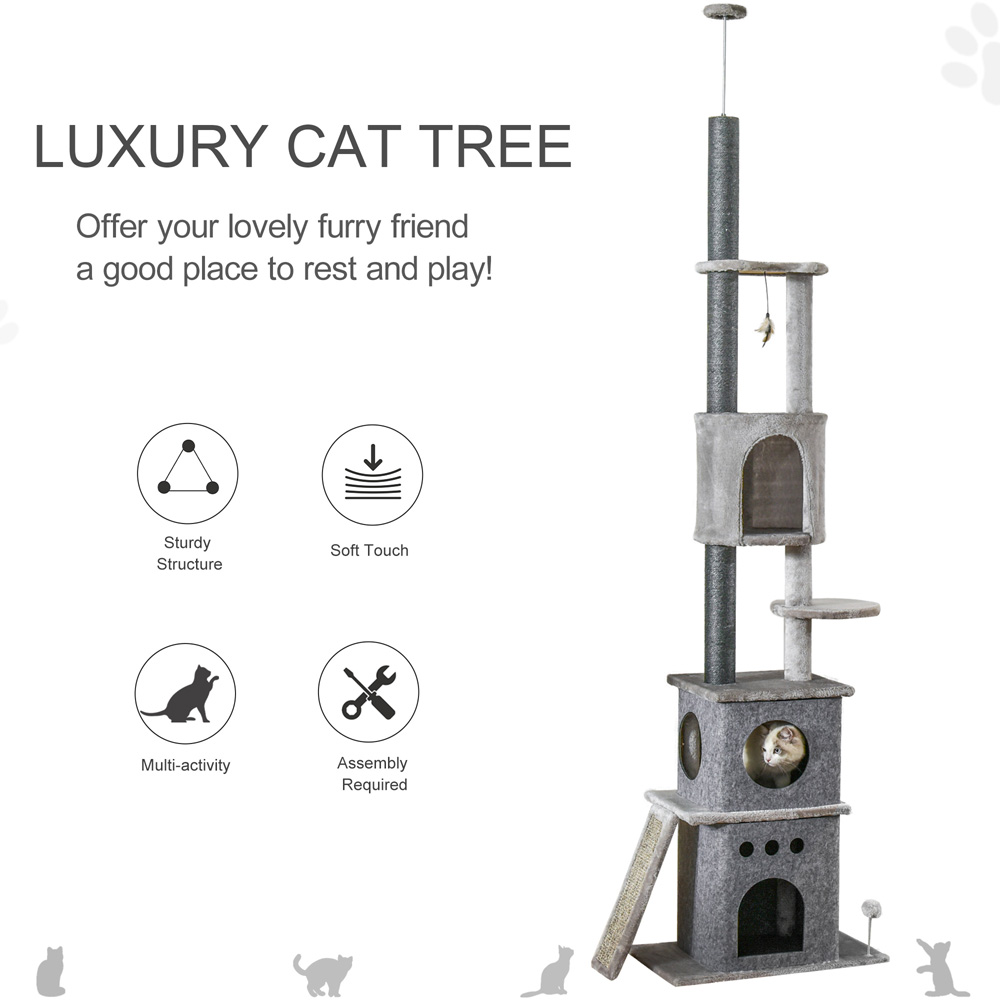 PawHut 255cm Floor to Ceiling Kitty Activity Centre with Double Condo Image 4