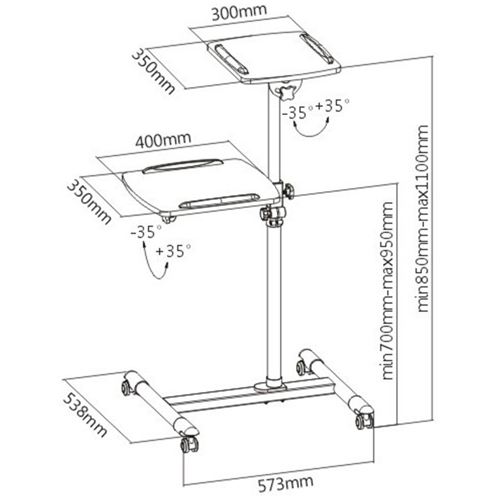 ProperAV Mobile Desk Workstation and Projector Trolley White Image 9