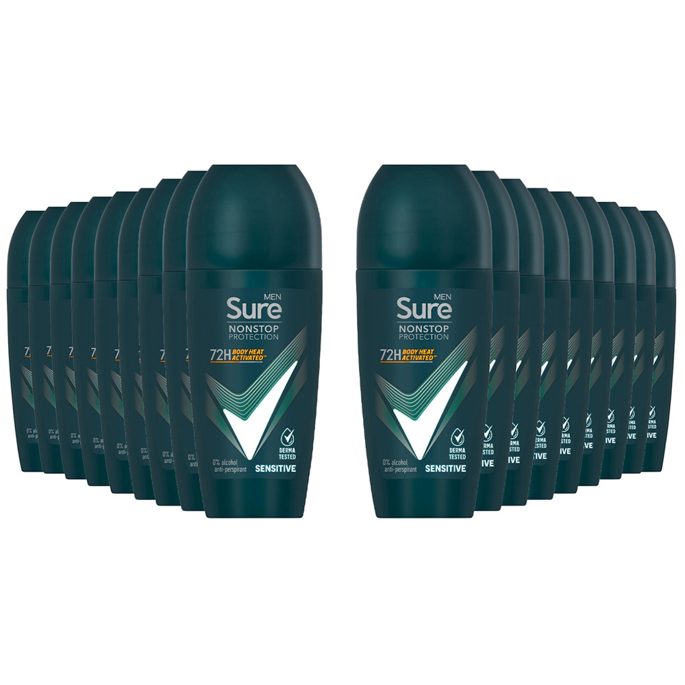 Sure Men Sensitive 72H Nonstop Protection Anti-Perspirant Roll On Deodorant 50ml 18 Pack Image 1