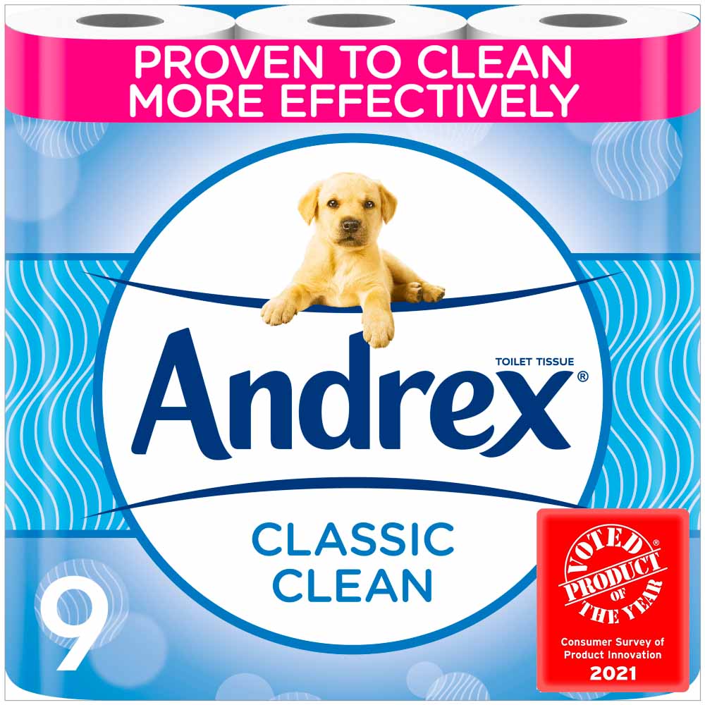Andrex Classic Clean Toilet Tissue 9 Rolls 2 Ply Image 1