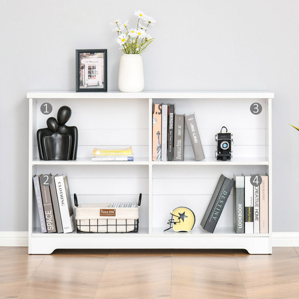 HOMCOM 4 Shelf White Low Bookcase Image 4