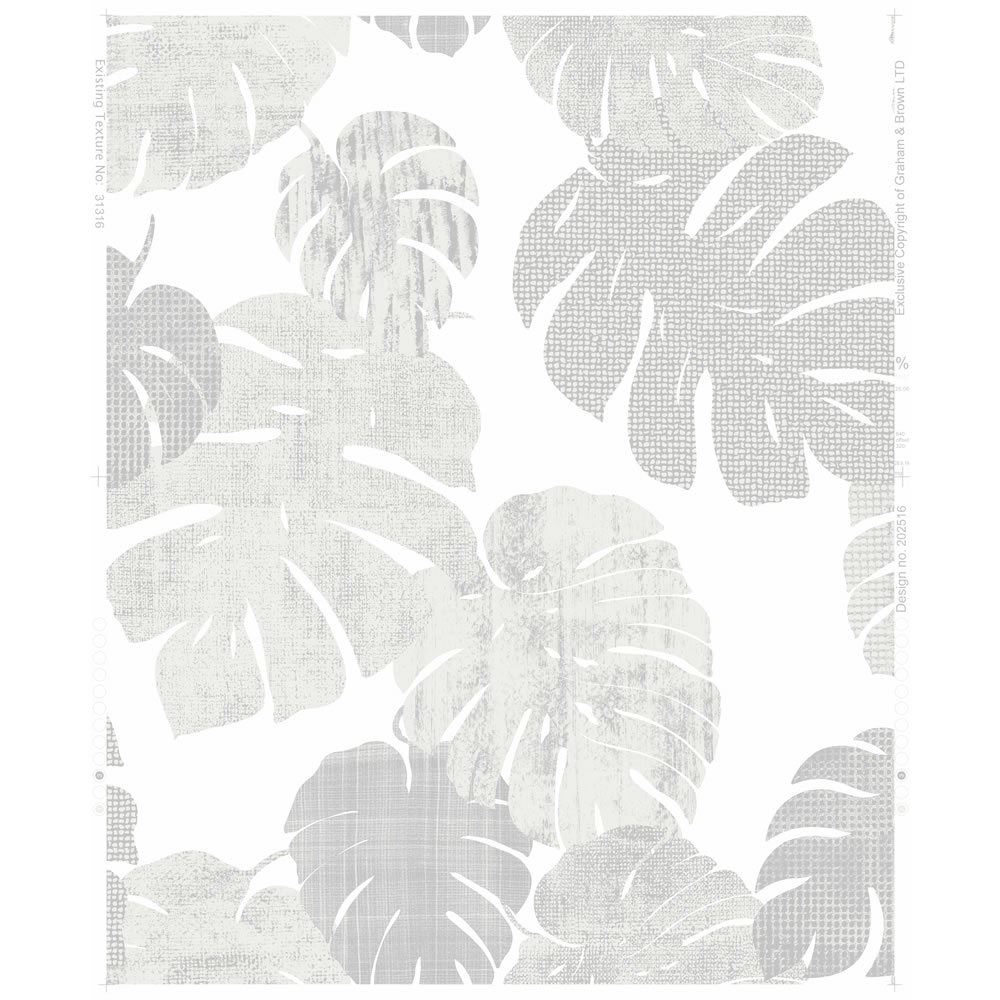 Wilko Wallpaper Cheese Plant White and Silver Image 1