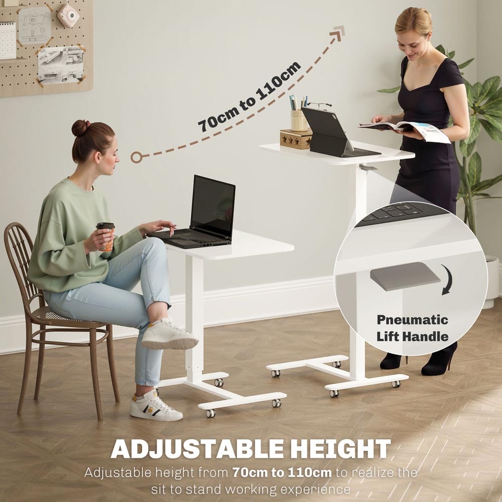 HOMCOM White Height Adjustable Standing Laptop Desk with Wheels Image 8