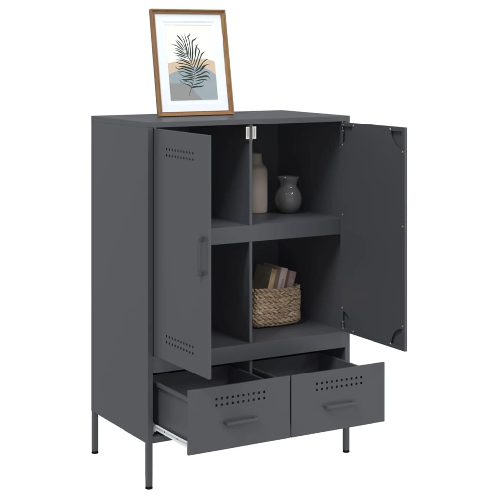 vidaXL 2 Door 2 Drawer Anthracite Cold-Rolled Steel Highboard Image 5