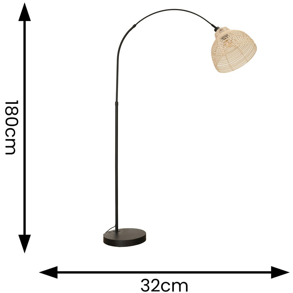 ValueLights Louis Cream Woven Basket Shade Black Curved LED Floor Lamp Image 4