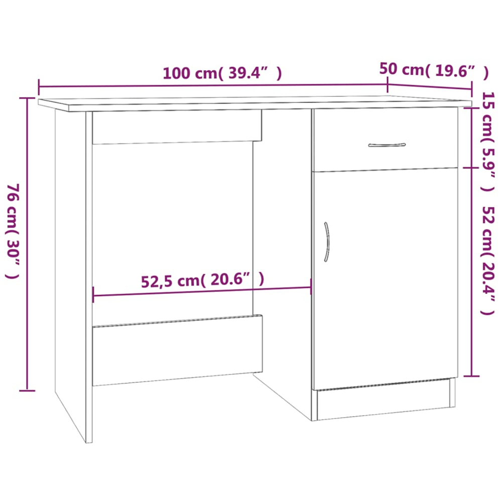 vidaXL Single Door Single Drawer Computer Desk Grey Sonoma Image 9