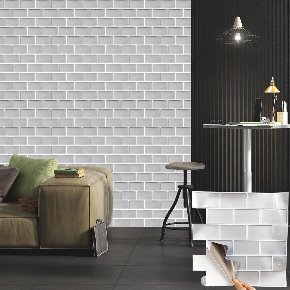 Living and Home 1.2mm Light Grey Peel and Stick Backsplash Tile 10 Pack Image 4