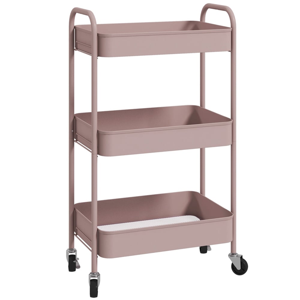 HOMCOM 3-TierPink Rolling Utility Cart Image 1