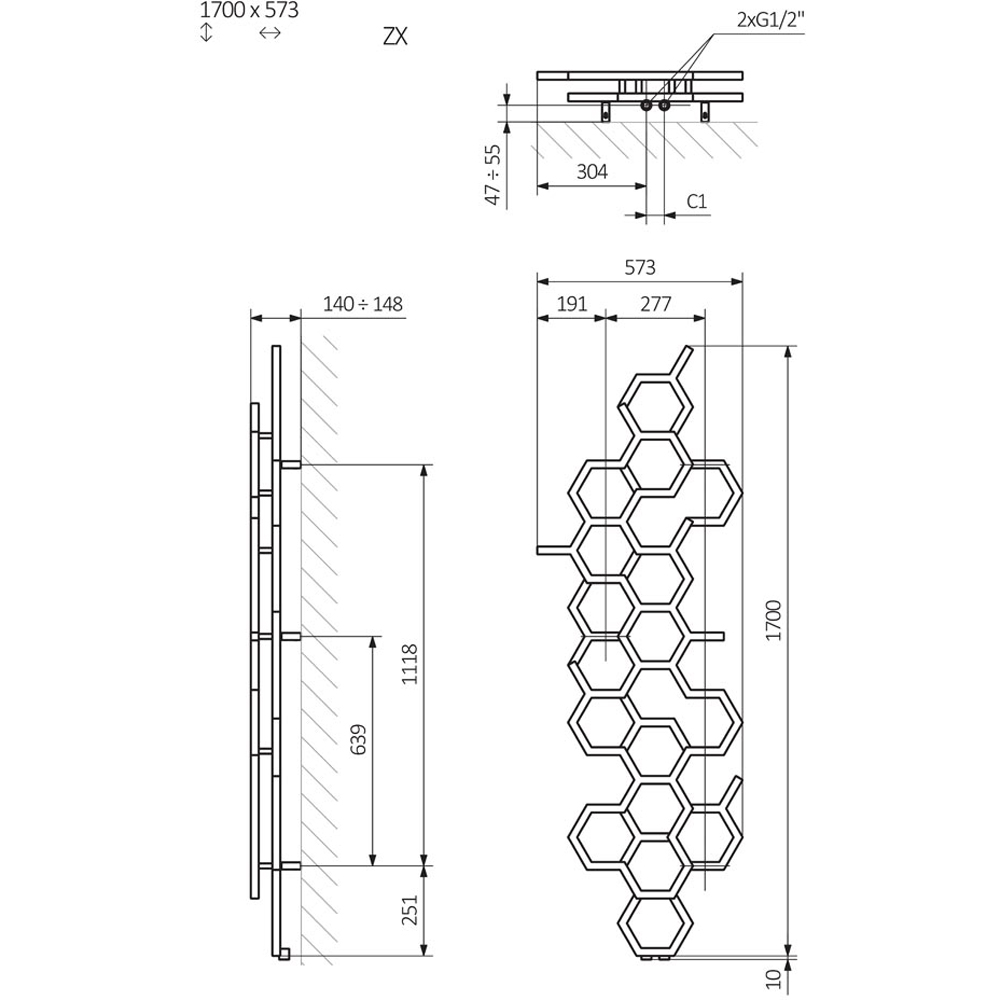 Terma Hex 1708 BTU Brass Radiator 1700 x 573mm Image 9