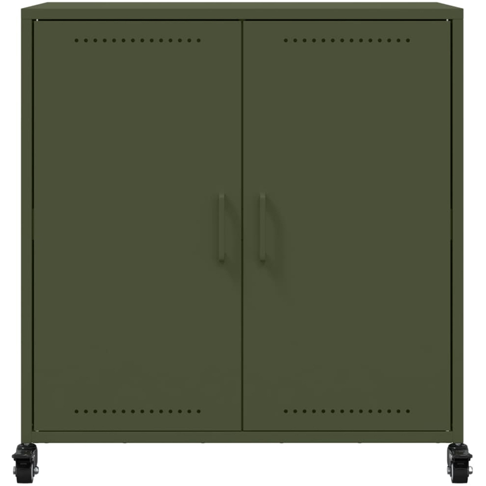 vidaXL 2 Door Olive Green Metal Sideboard with Wheels Image 6