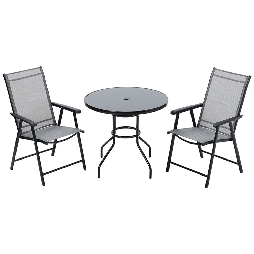 Living and Home Foldable 2 Seater Black Tempered Glass Bistro Set Image 2