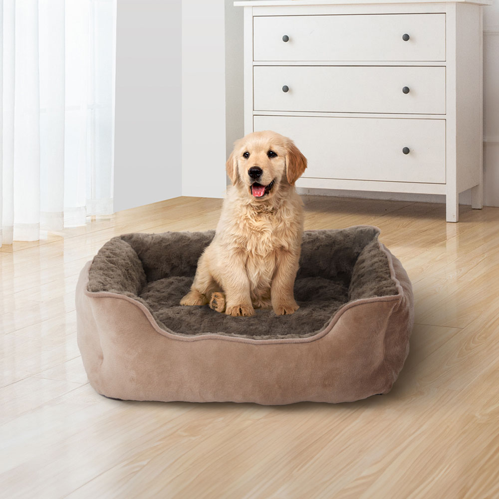 H&O Direct Khaki Soft Plush Pet Sleeping Bed 63 x 53 x 20cm Image 2