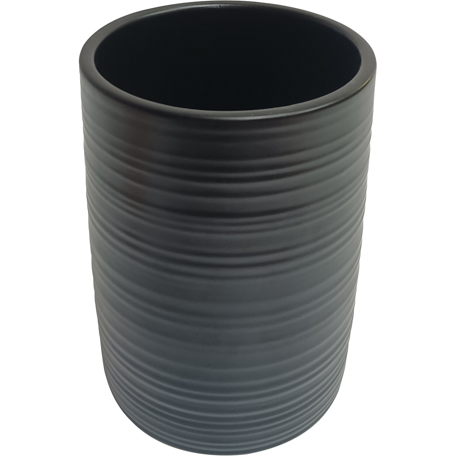 Ribbed Canister with Wood Lid - Black Image 2