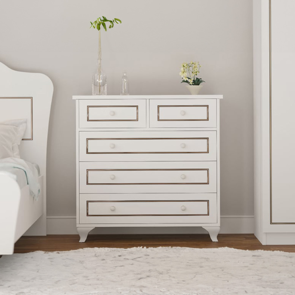 Evu CLEMENT 5 Drawer White Chest of Drawers Image 3