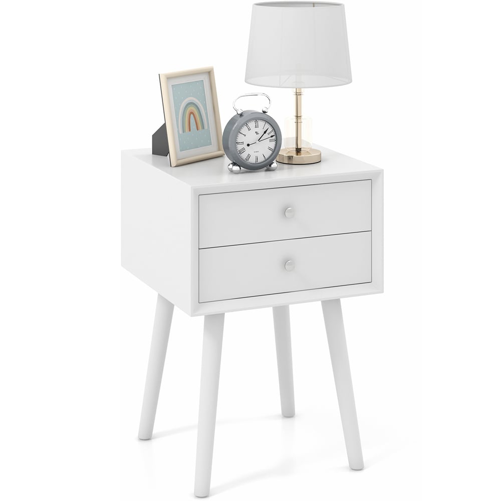 Costway 2 Drawer White Bedside Table Image 3