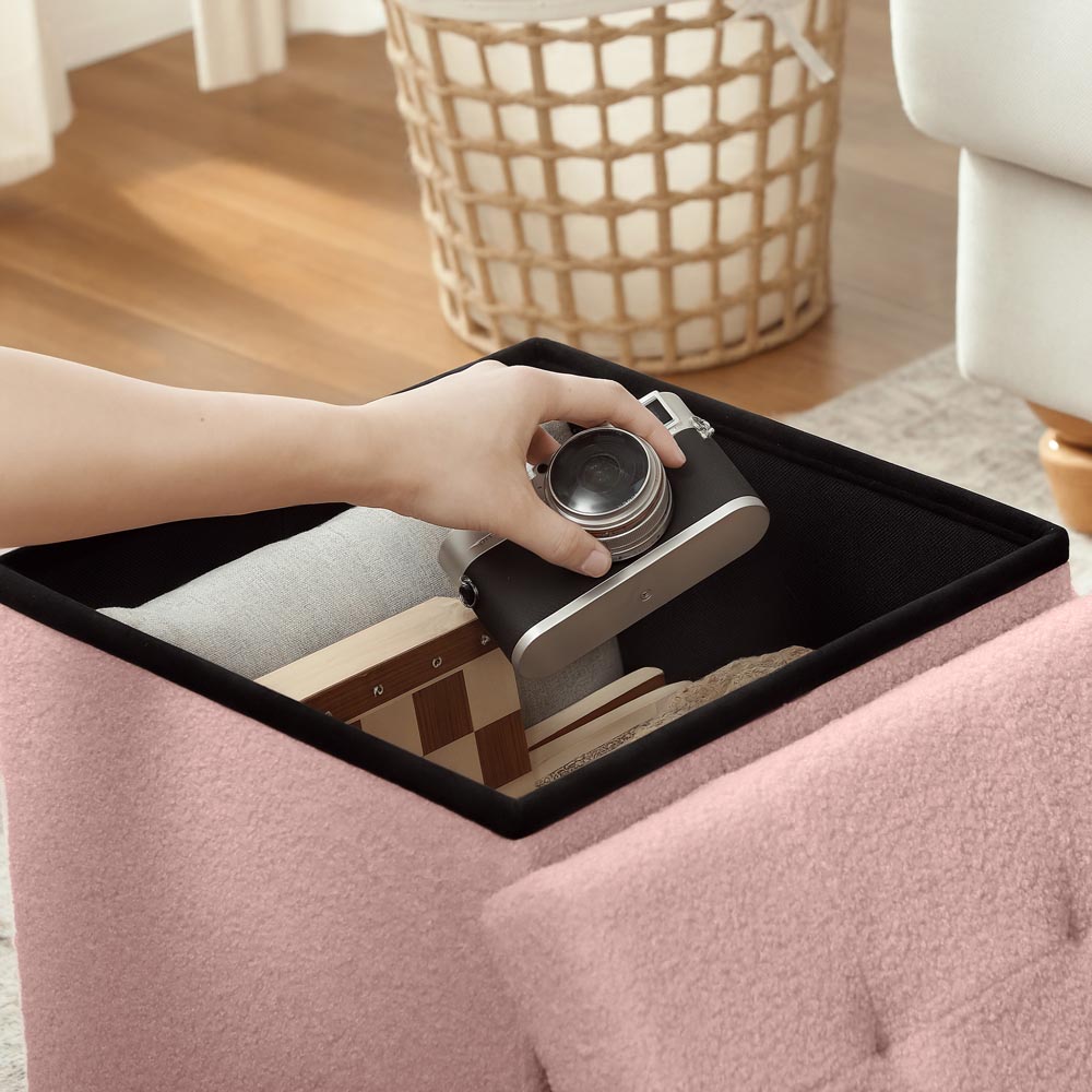 HOMCOM Pink Foldable Sherpa Fleece Storage Ottoman Seat Image 3