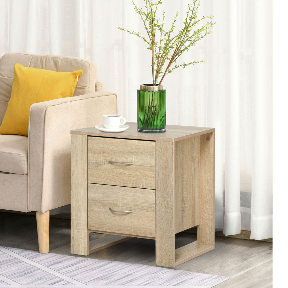 Portland 2 Drawer Oak Brown Modern Boxy Bedside Table Image 6