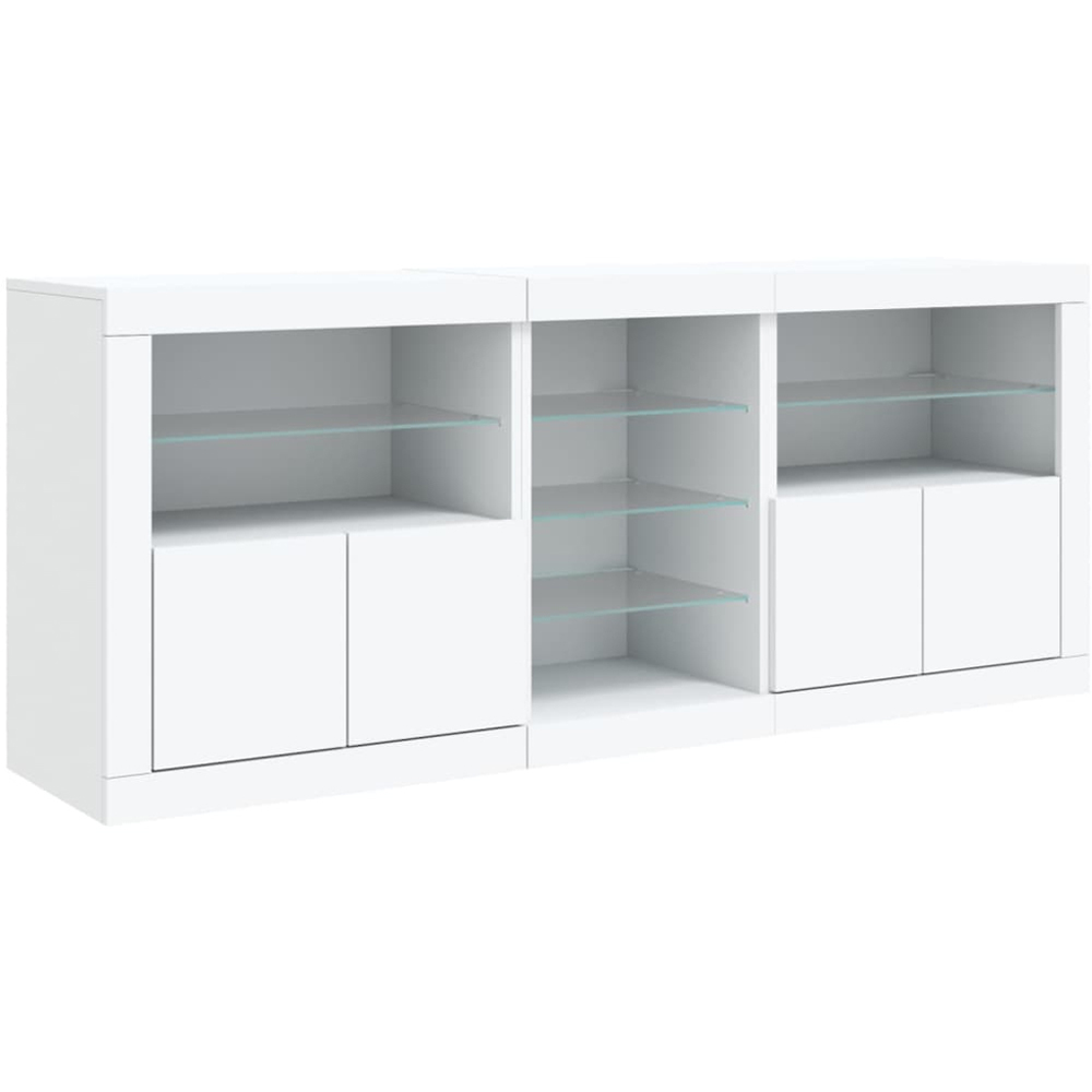 vidaXL 4 Door 8 Shelf White LED Sideboard 3 Piece Image 5