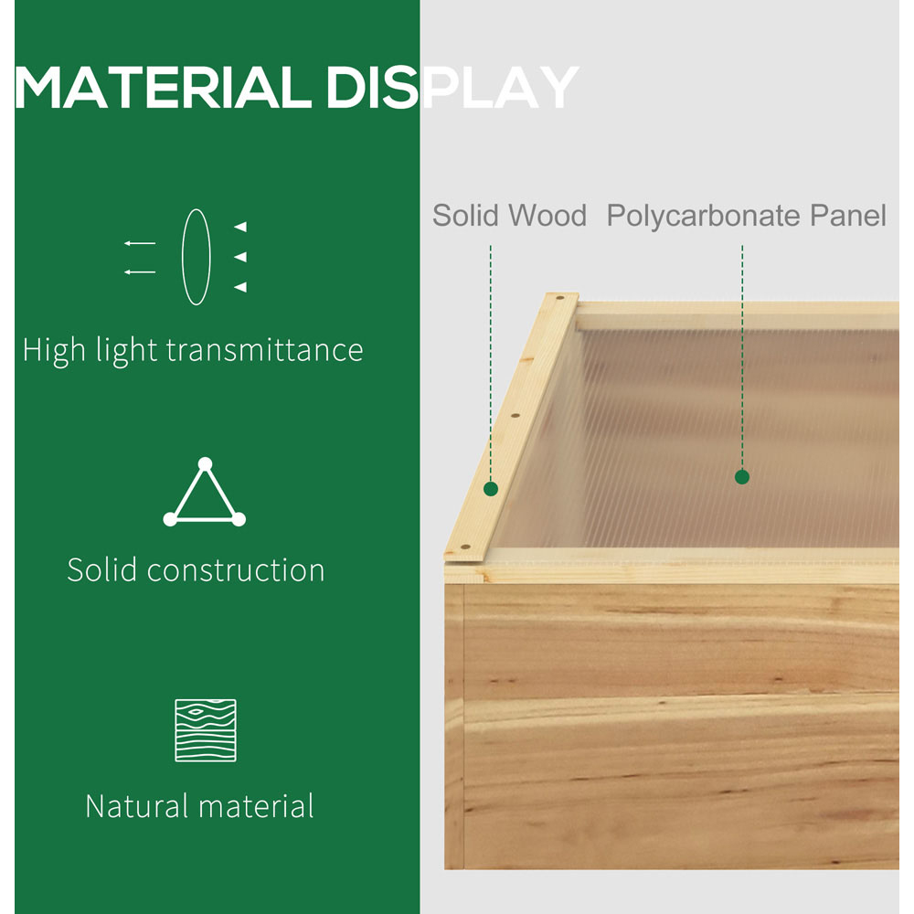 Outsunny Natural Wooden Polycarbonate 3.2 x 1.6ft Cold Frame with Top Cover Image 7