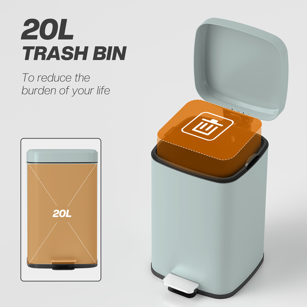 HOMCOM Light Green Metal Soft Close Pedal Bin 20L Image 8
