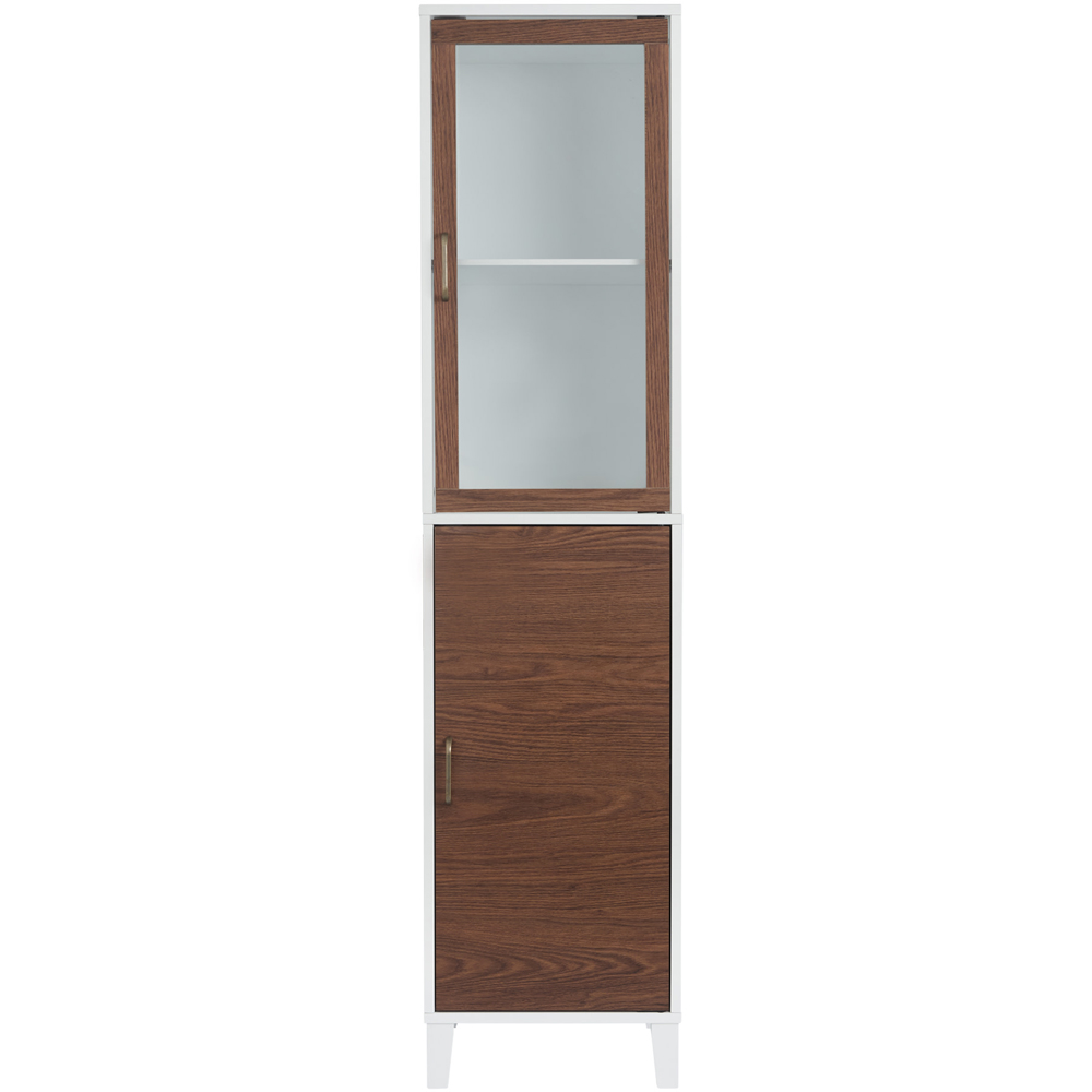 Teamson Home Tyler 2 Door Walnut and White Wooden Linen Tower Cabinet Image 2