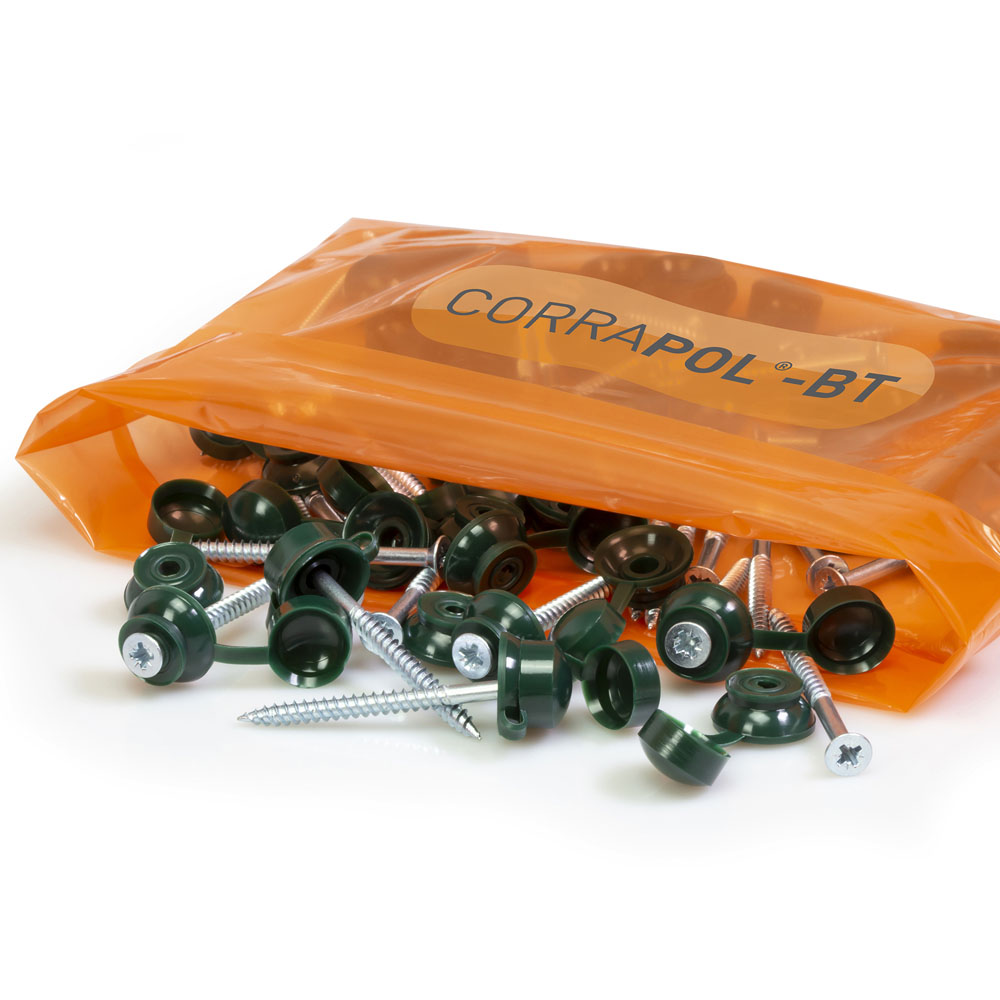 Corrapol BT Green 60mm Fixing Screws and Caps 10 Pack Image 1