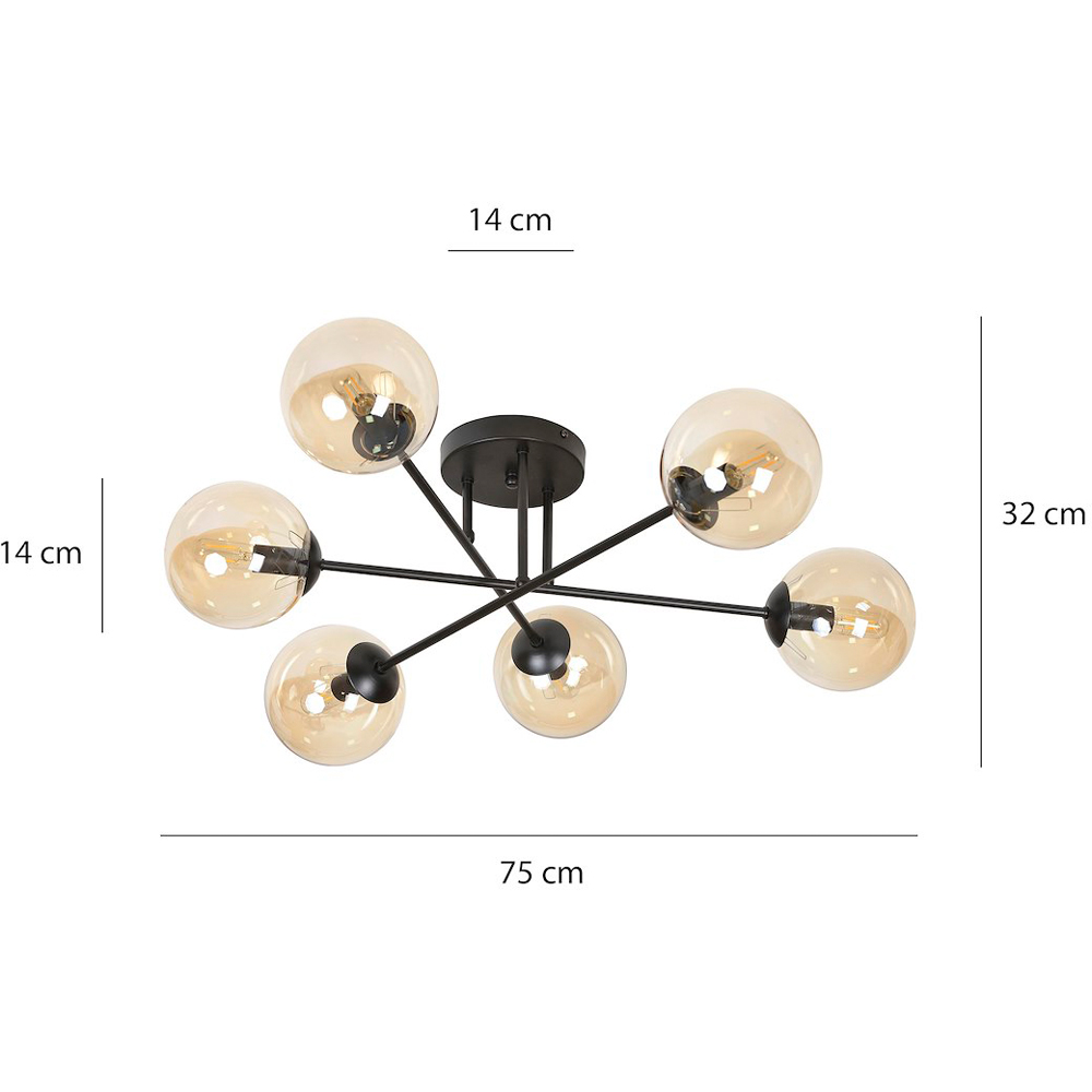 Emibig Brendi 6 Light Amber Shade Black E14 Ceiling Light Image 7