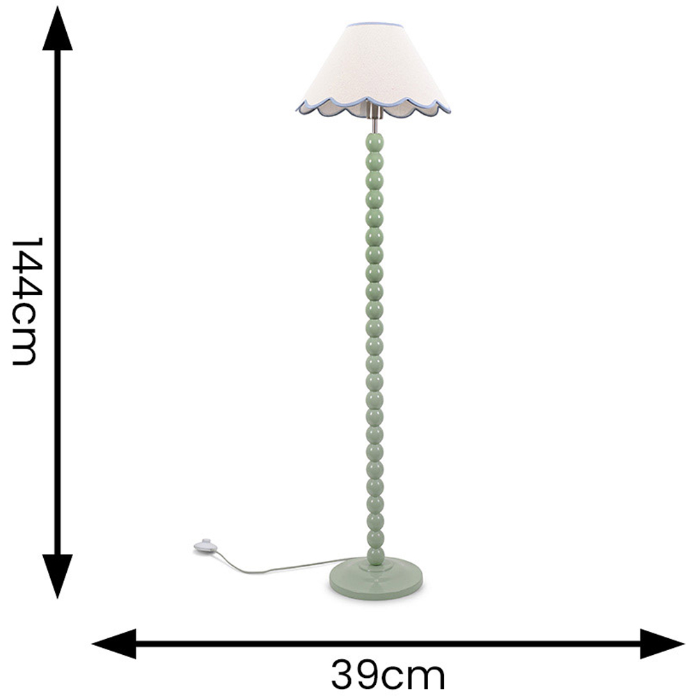 ValueLights Bobbins Natural and Blue Scallop Shade Sage Green LED Floor Lamp Image 6