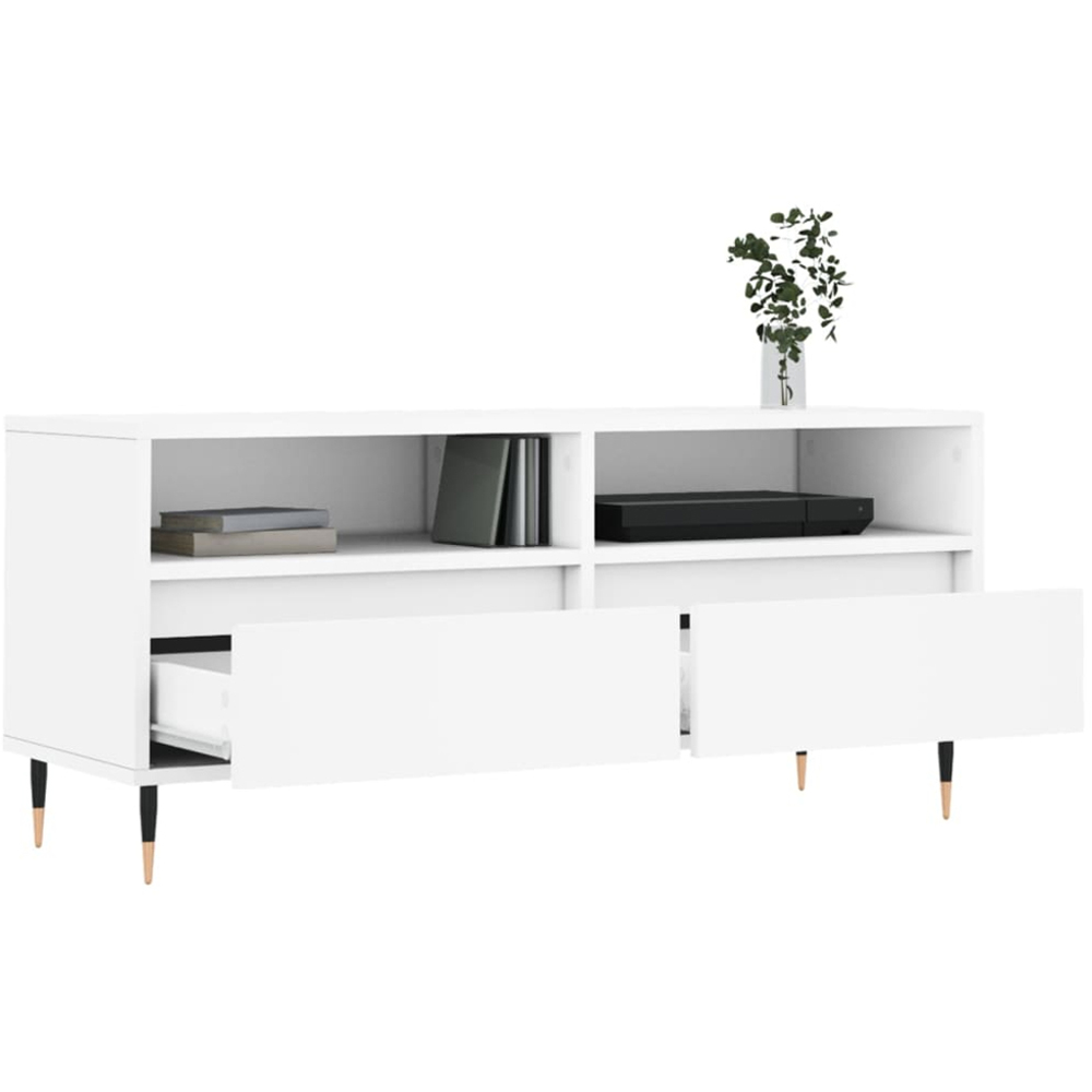 vidaXL 2 Drawer 2 Shelf White TV Cabinet Image 4