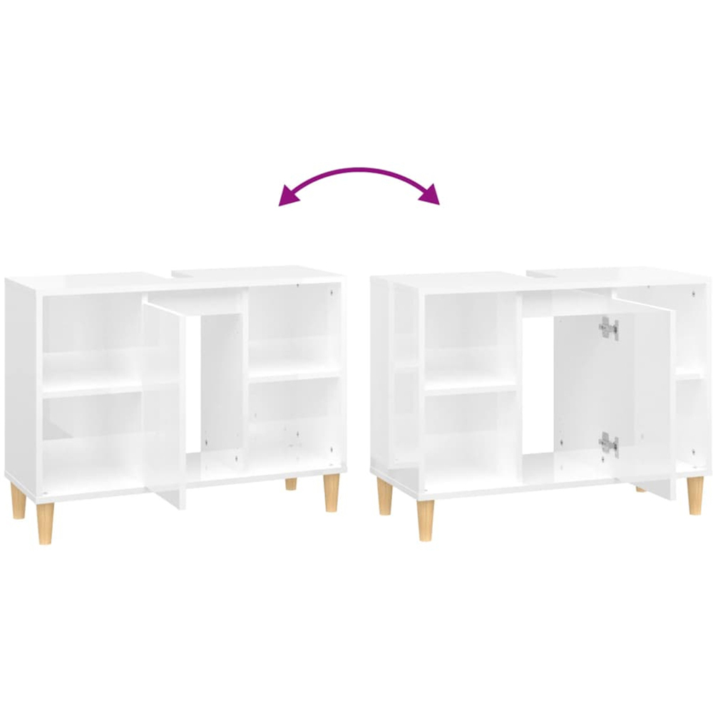 vidaXL Single Door 4 Open Shelf High Gloss White Bathroom Sink Cabinet Image 7