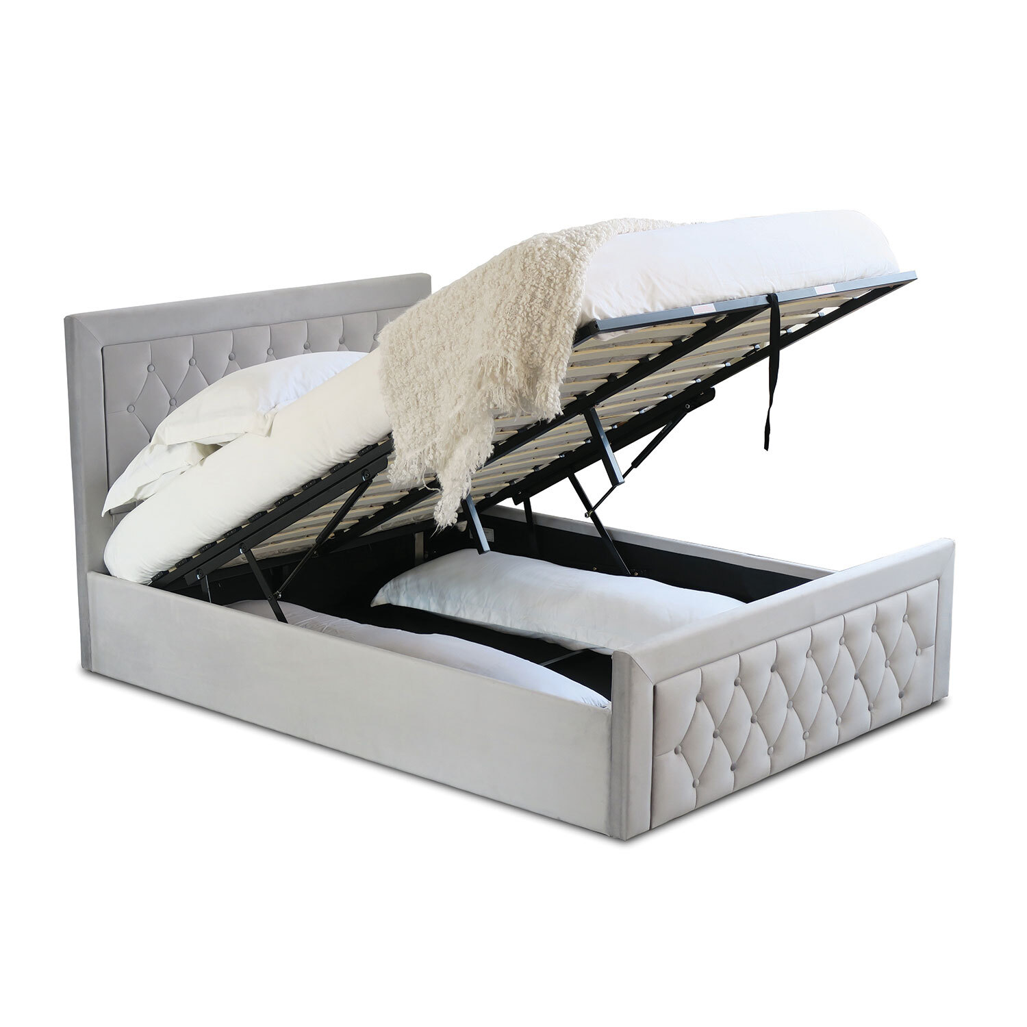 Mia Double Grey Faux Brushed Velvet Ottoman Bed Image 4