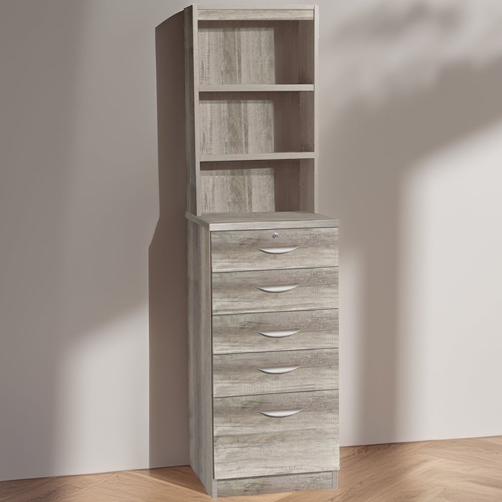 R White Cabinets 6 Drawer 3 Shelf Grey Chest of Drawers with Hutch Image 1