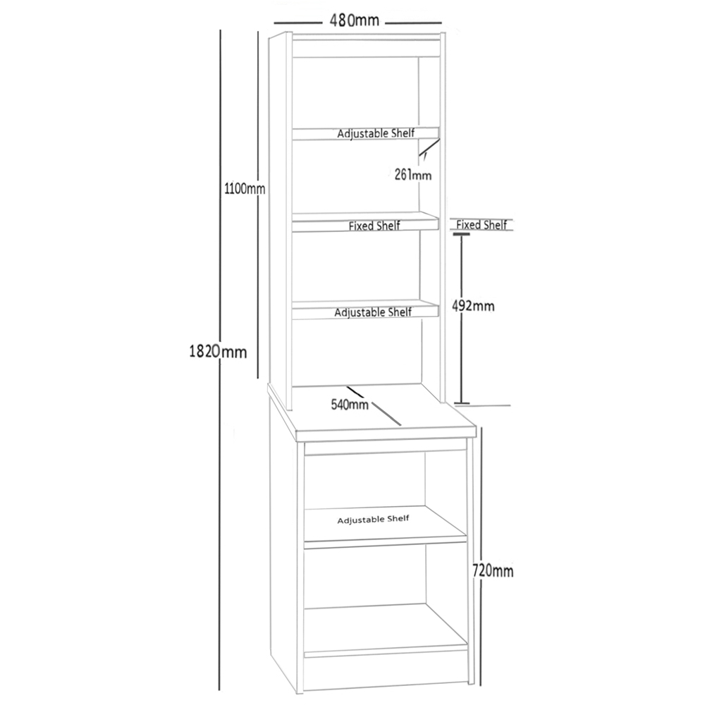 R White Cabinets 6 Shelf Brown Desk Height Bookcase with Hutch Image 5