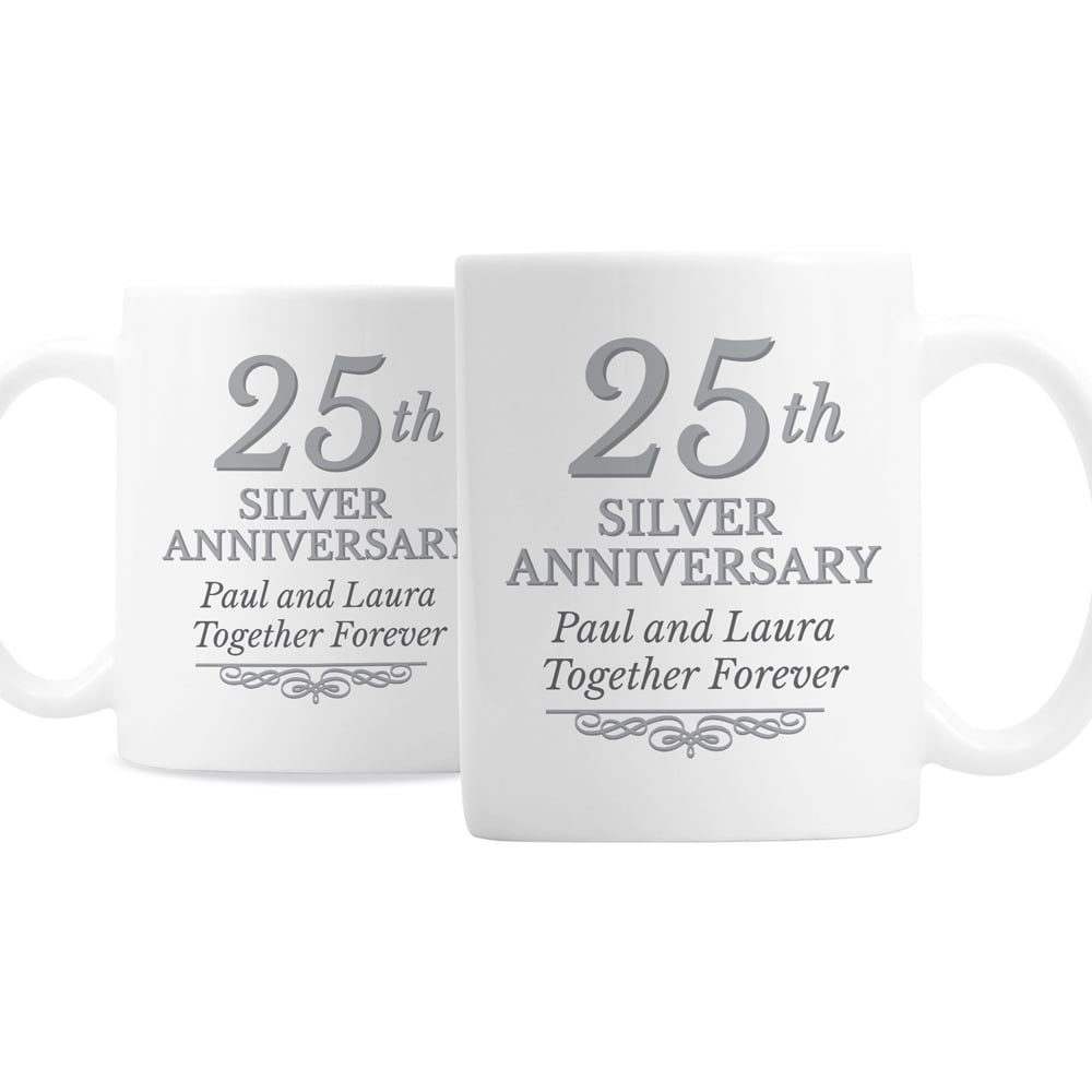 Personalised Memento Personalised 25th Silver Anniversary Mug Set Image 1