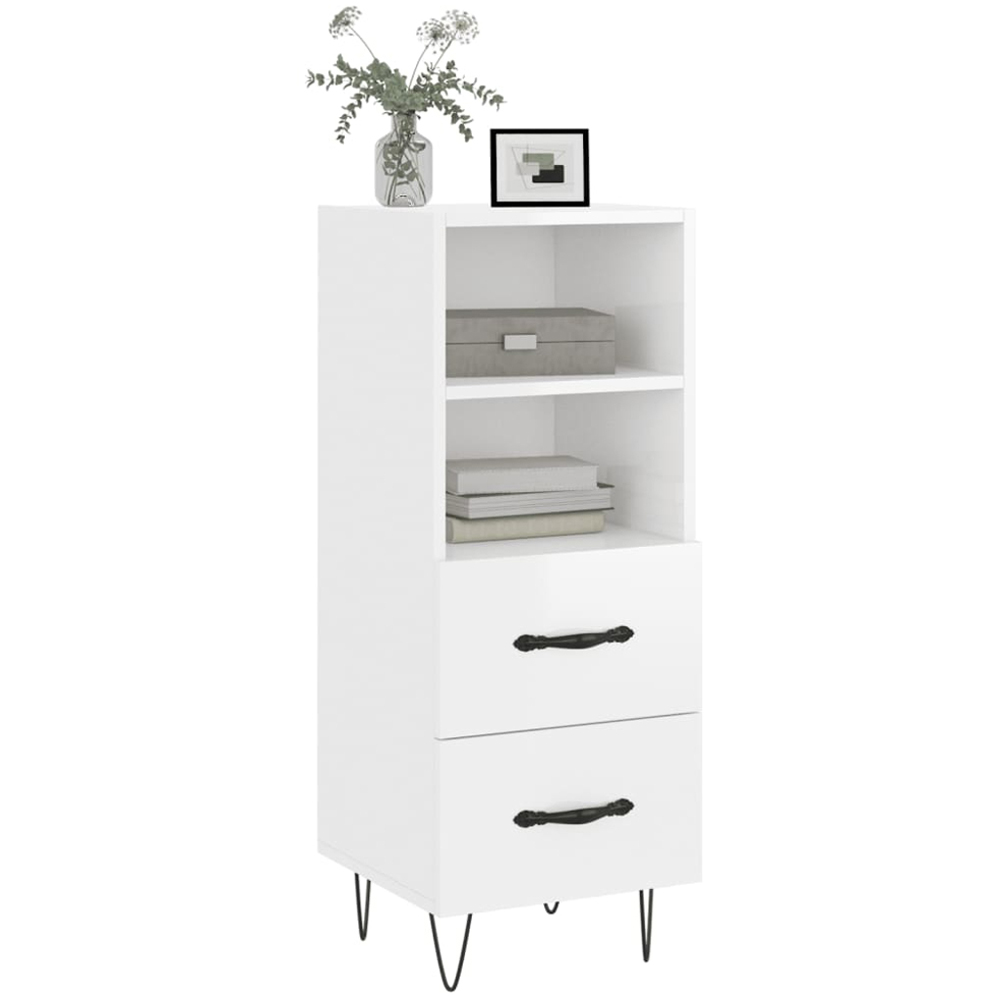 vidaXL 2 Drawer 2 Shelf High Gloss White Sideboard Image 3