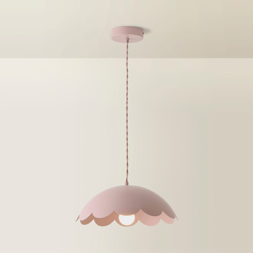 ValueLights Millie Rose Pink Scallop Shade Pendant Light with Bulb Image 5