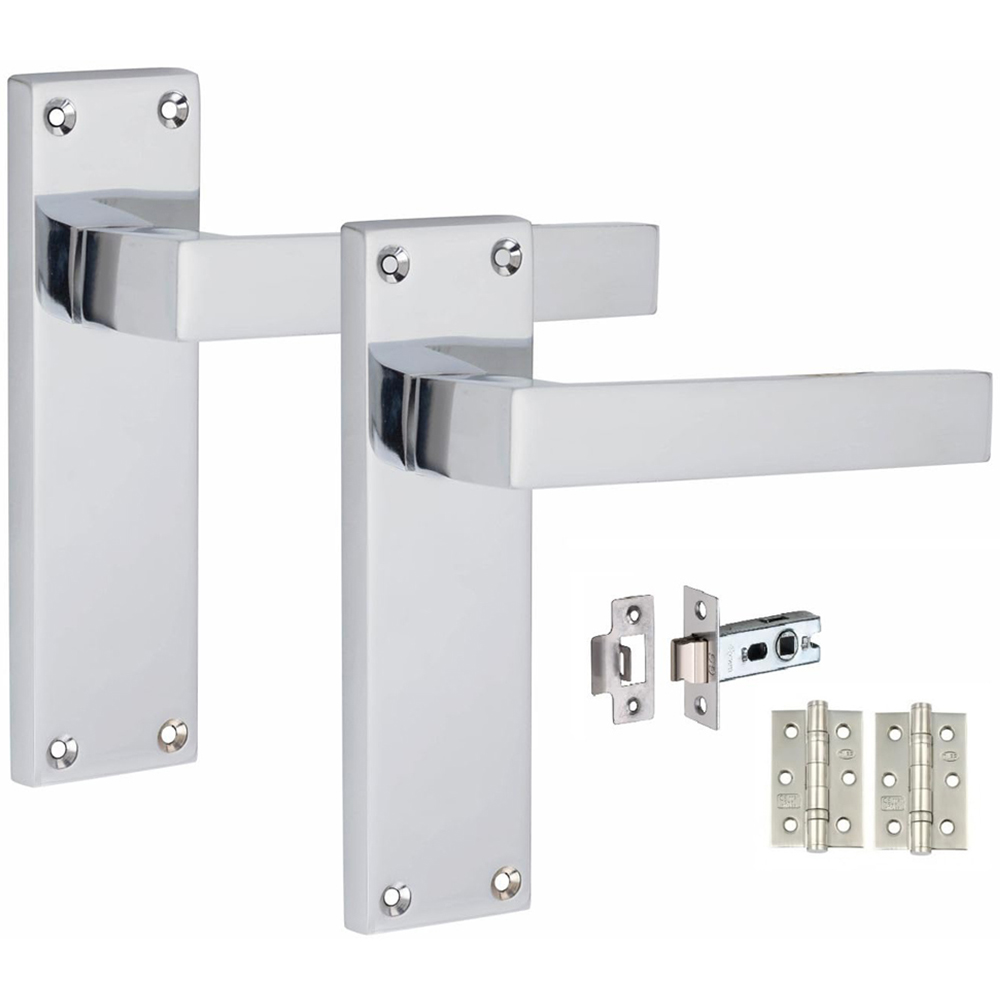 Golden Grace Silver Victorian Straight Delta Latch Door Handle with Hinge 4 Pack 150 x 40mm Image 2
