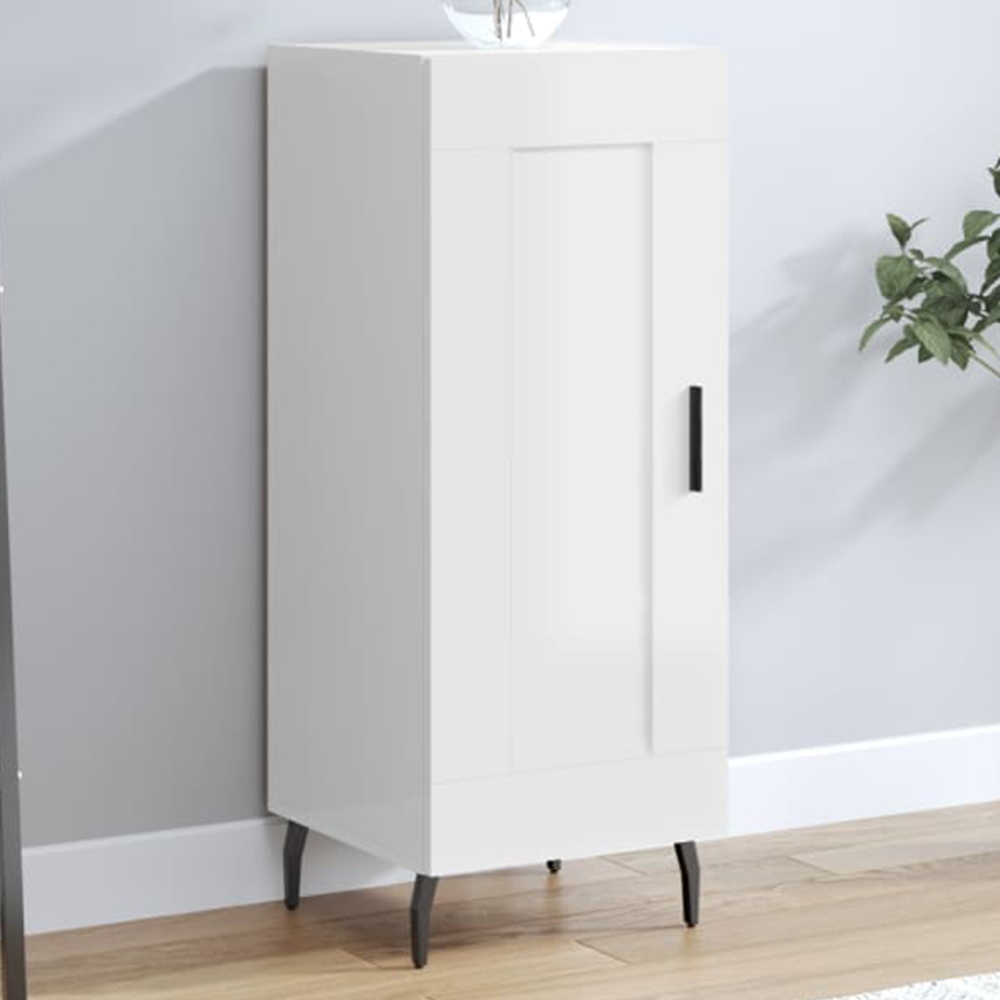 vidaXL Single Door High Gloss White Sideboard Image 1