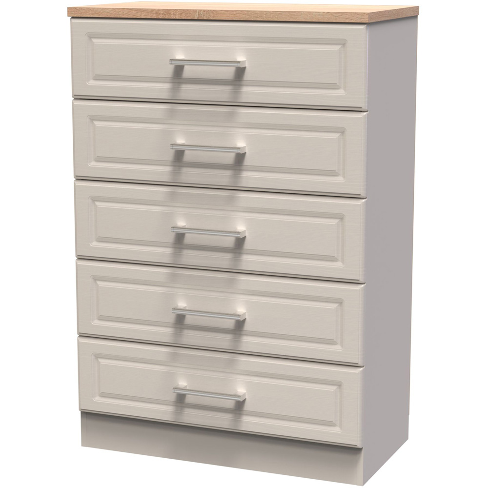 Crowndale Kent Ready Assembled 5 Drawer Kashmir Ash and Modern Oak Chest of Drawers Image 2