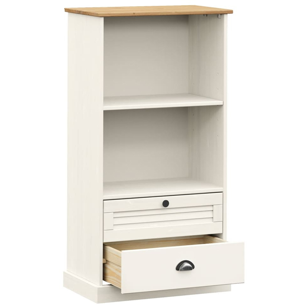 vidaXL Vigo 2 Drawer 2 Shelf White Solid Pine Wood Bookcase Image 5